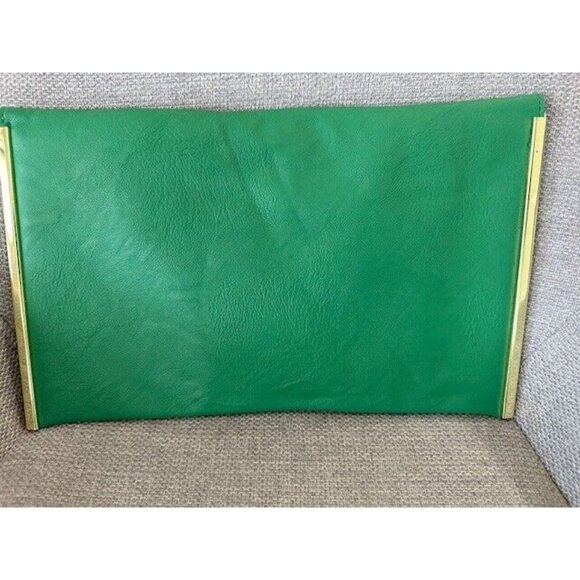ASOS Design Clutch Envelope Fold Over Green With Metallic Gold Rectangle See - Picture 7 of 12